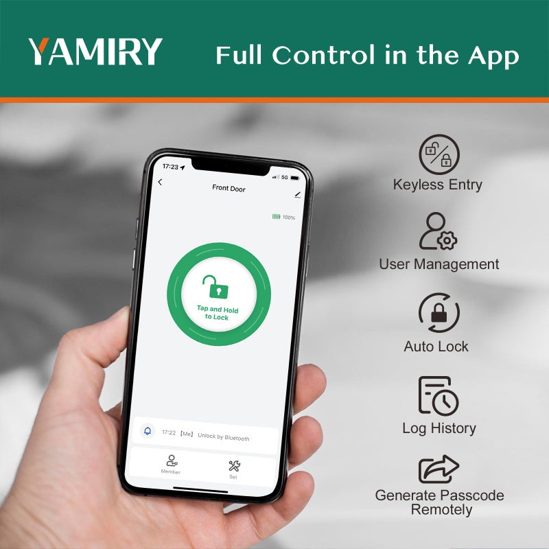 Yamiry Smart Door Handle Lock with Keypad: Yamiry Fingerprint Smart Knob - Keyless Entry Digital Lock for Front Door - Deadbolt with APP - Generate Passcode Remotely - DIY Installation - Image 4